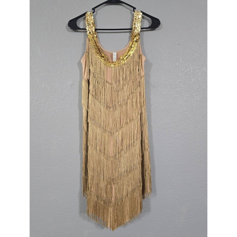 Amscan Flapper Dress Juniors Medium Gold Fringe Sequin 1920s Costume Party
